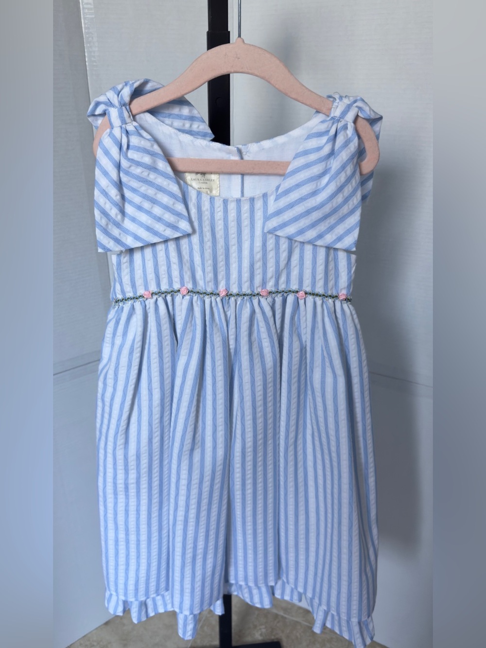 Girl’s Laura Ashley Blue & White Striped Sleeveless Sundress Size 6X